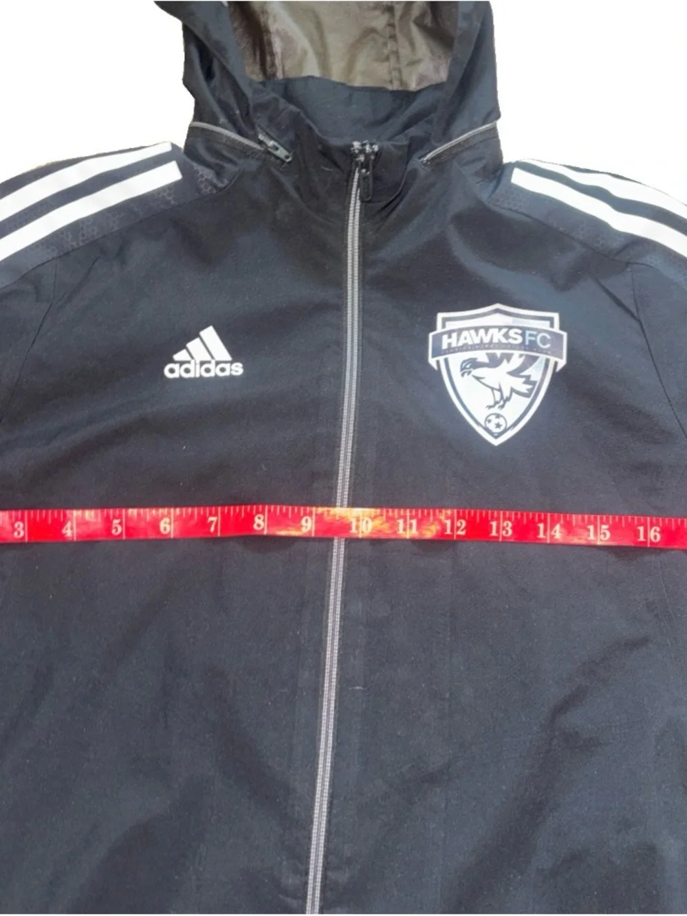 Adidas Hawks FC Soccer Windbreaker Jacket Mens Medium Black Full Zip Hooded